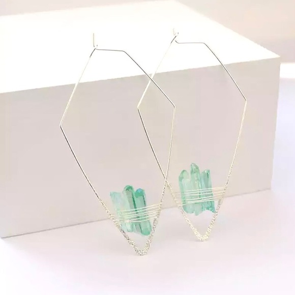 Geometric Quartz Crystal Hoop Statement Earrings - Picture 14 of 16